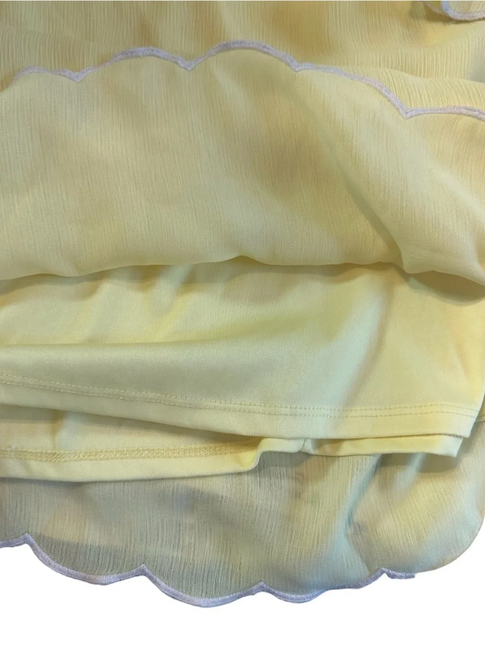 AS U Wish Butter Yellow Off Shoulder Dress Scallop Hem Chiffon Mini Dress Size S